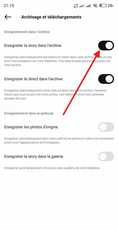 Enregistrer la story dans l’archive