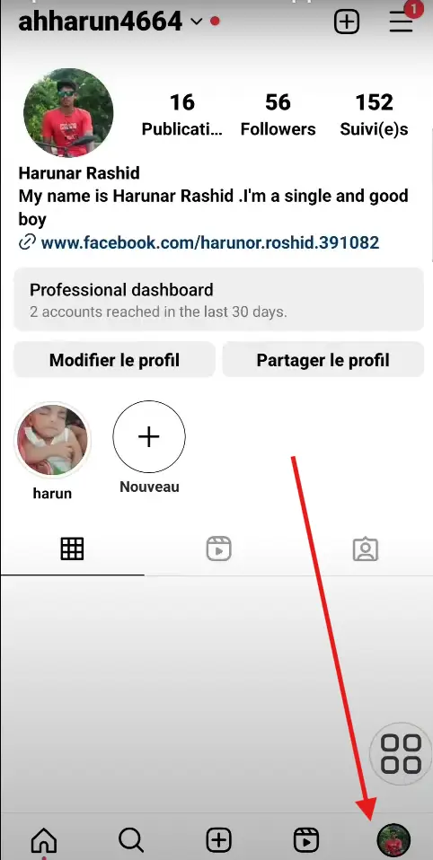 Accédez à votre profil Instagram