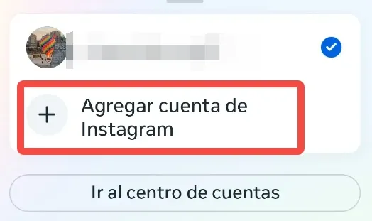 Captura de pantalla de Agregar cuenta en Instagram.