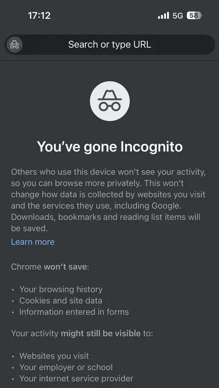 Turn on 'Incognito Mode'.