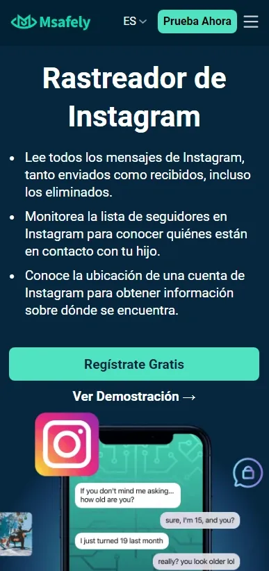 Captura de pantalla de Msafely, rastreador de Instagram.