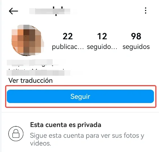 Captura de pantalla de Seguir en Instagram.