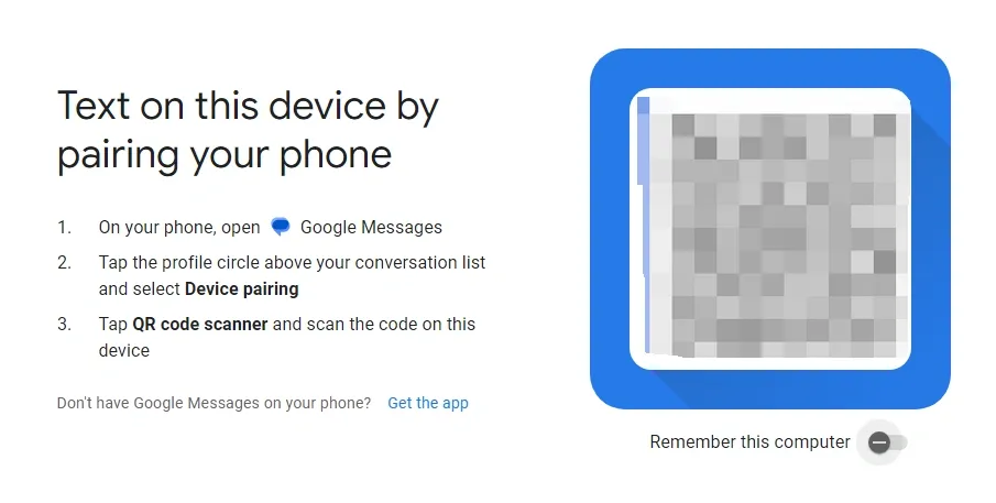 Escanear el código QR en Google Messages.