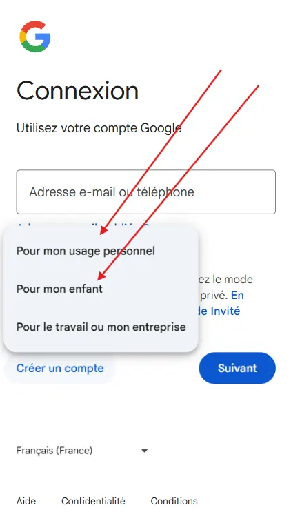 Créez un compte Google pour votre enfant