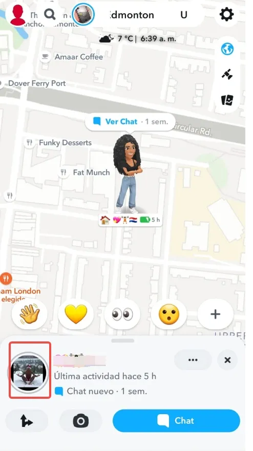 Captura de pantalla de mapa en Snapchat.