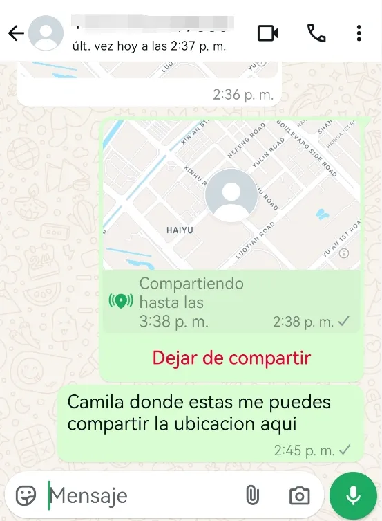 Captura de pantalla de mensaje en WhatsApp.