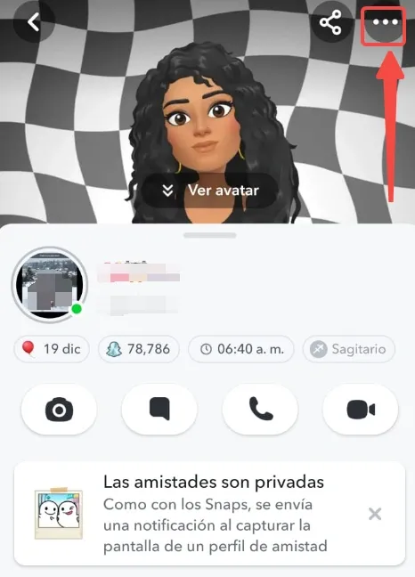 Captura de pantalla de perfil en Snapchat.