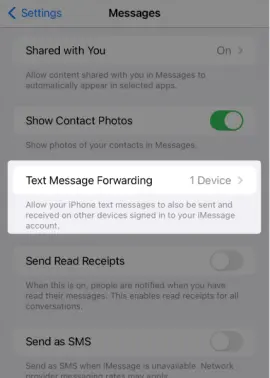 Enable text messages forwarding.