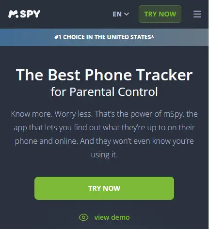 mSpy homepage screenshot.