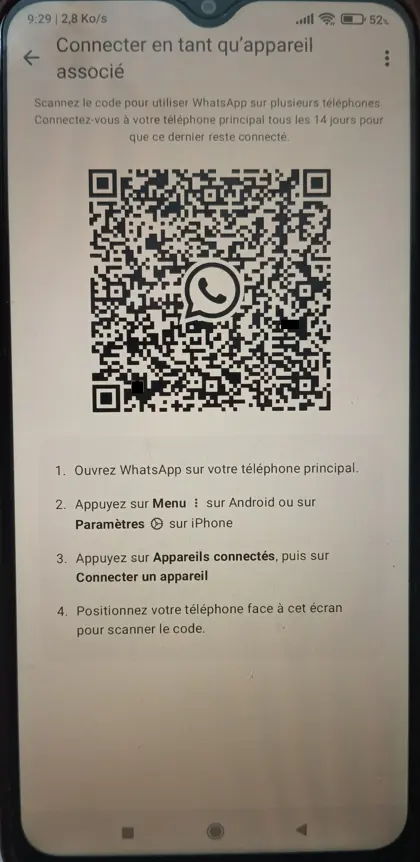 Scanner le code QR WhatsApp