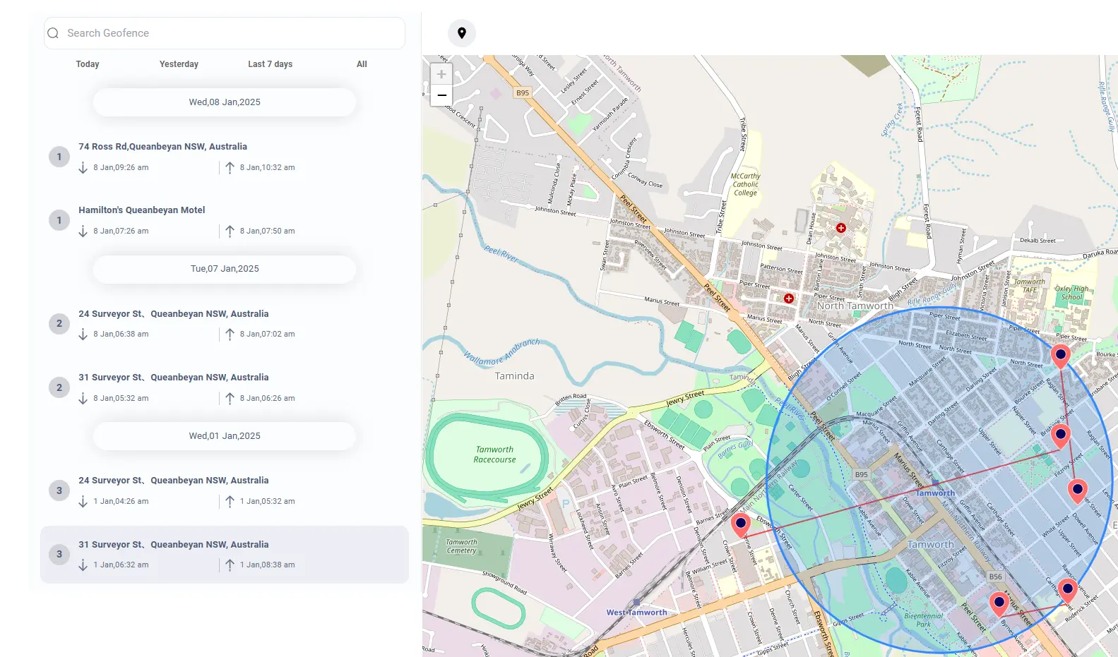 Geofencing feature of Msafely.