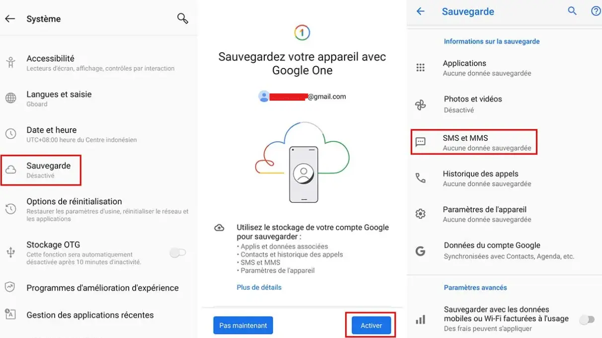 Activez l’option Sauvegarde de SMS