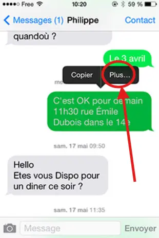 Appuyez longuement sur le message, puis sélectionnez 