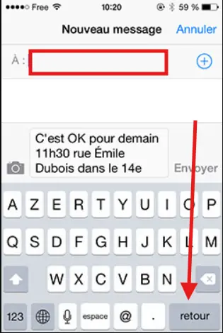 Entrez le numéro ou le contact du destinataire, puis appuyez sur 