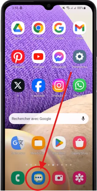 Ouvrez l’application Messages sur votre appareil Android.
