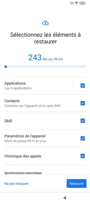 Sélectionner les SMS à restaurer