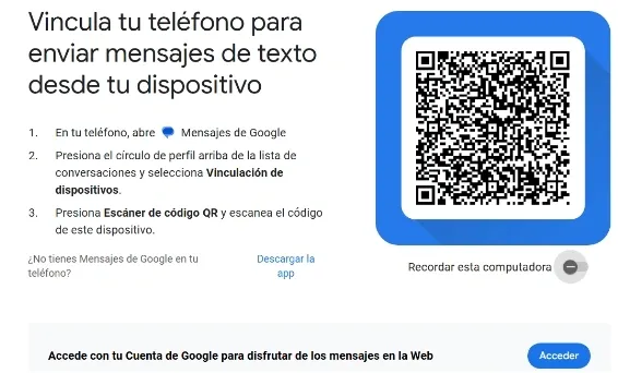 Google Messages para web.