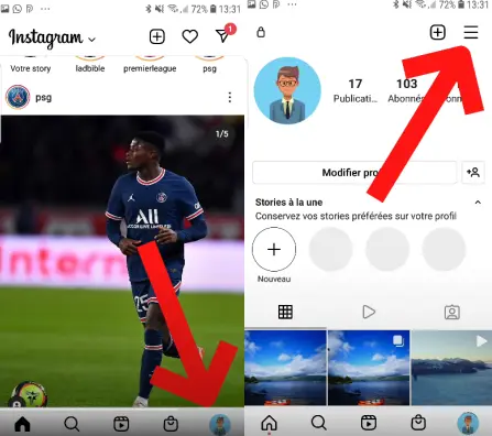 Allez sur votre profil Instagram et ouvrez le menu