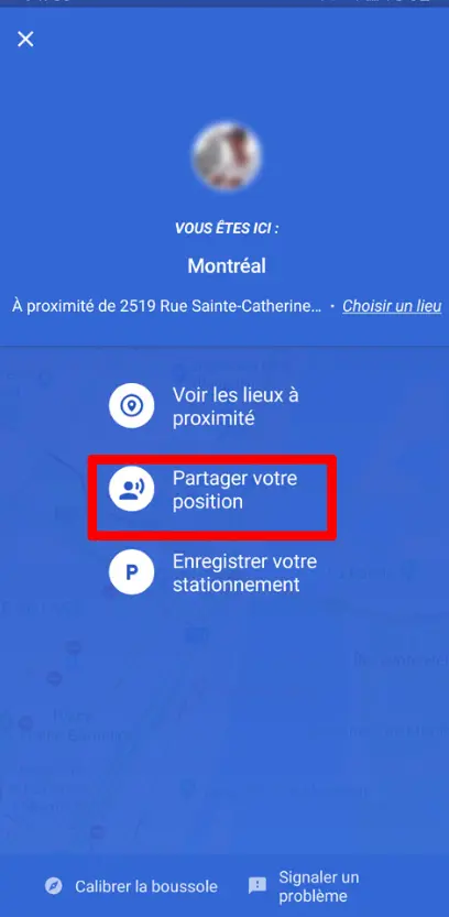 Sélectionnez Partage de position