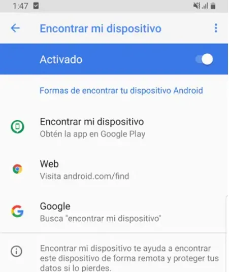 Pantalla de ubicación de celular por Gmail