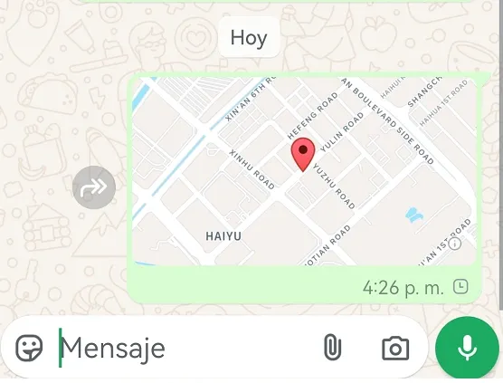 Pantalla de mapa de WhatsApp.