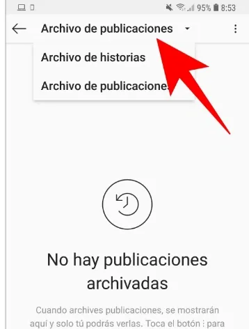 Pantalla de archivo de historias de Instagram.