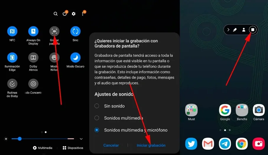 Pantalla de grabación Android.