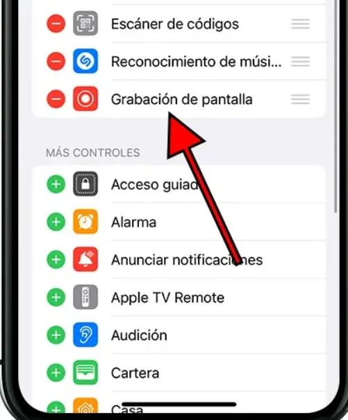 Pantalla de grabación iOS.