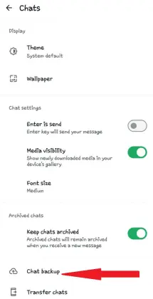 Select Chat Backup option.