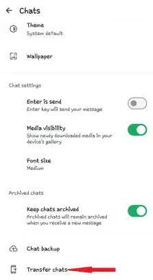 Select Transfer Chats option.