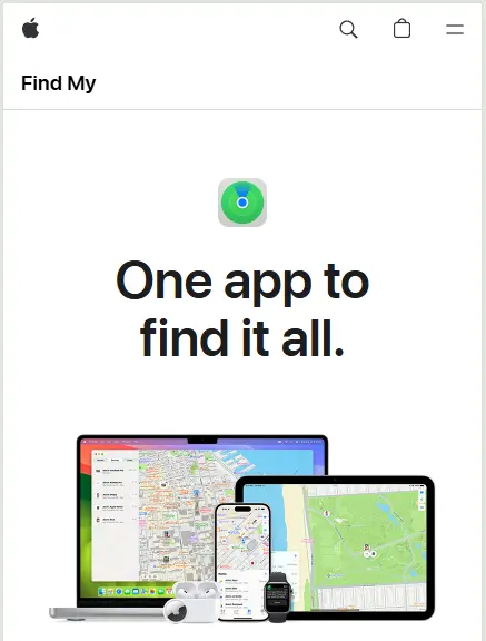 Find My app homepage screenshot.