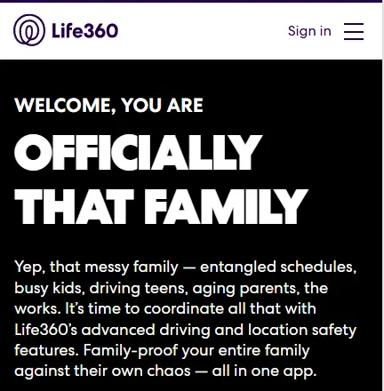 Life360 homepage screenshot.