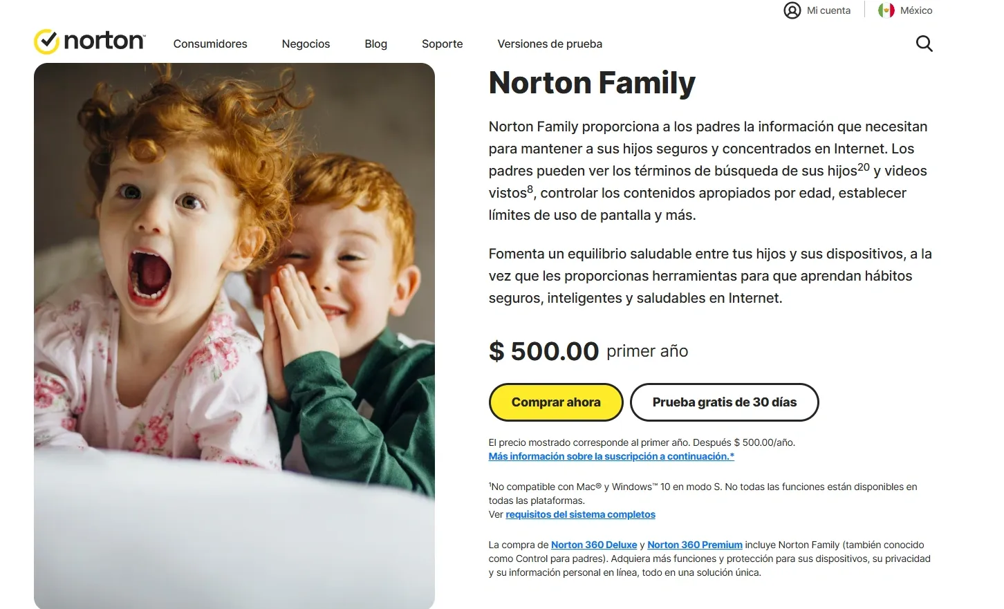     Captura de pantalla de Norton Family.       