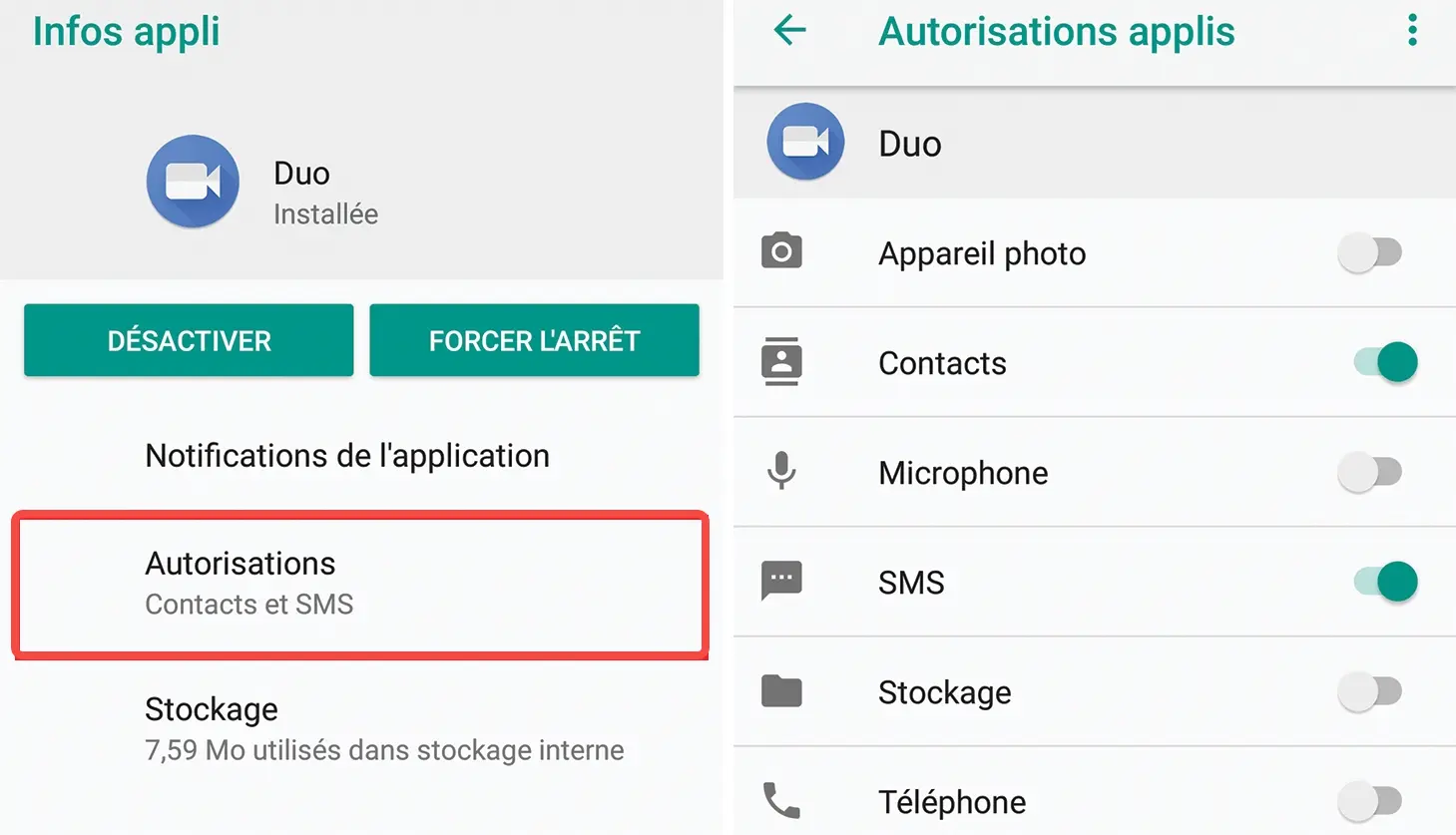 Contrôle des autorisations des applications