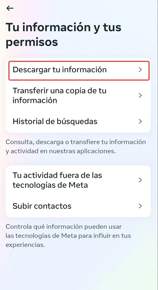 Descargar tu información.