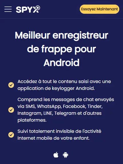 Enregistreur de frappe Android/iOS - SpyX