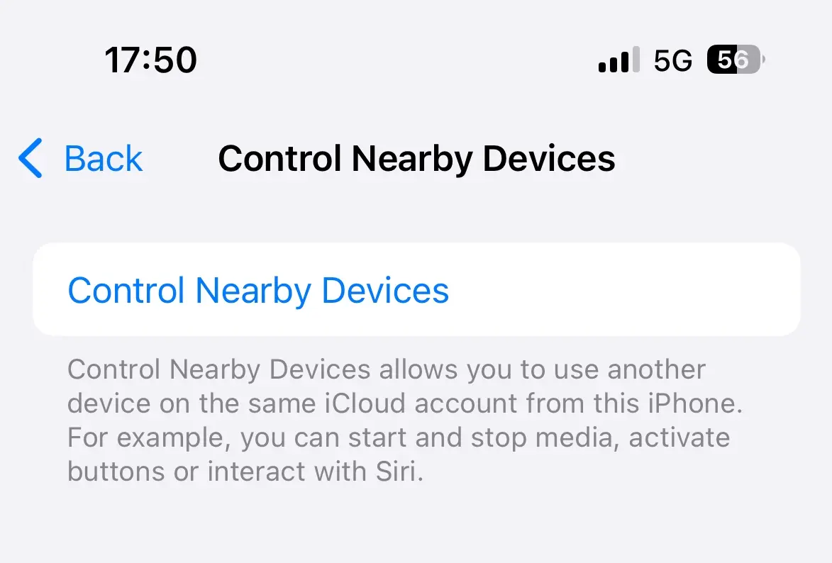 Click on Control nearby Devices.