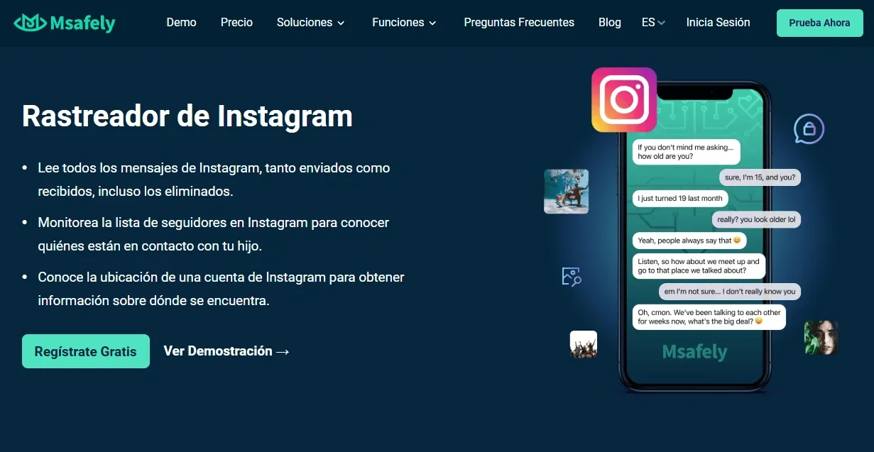    Pantalla del rastreador de Instagram Msafely.       