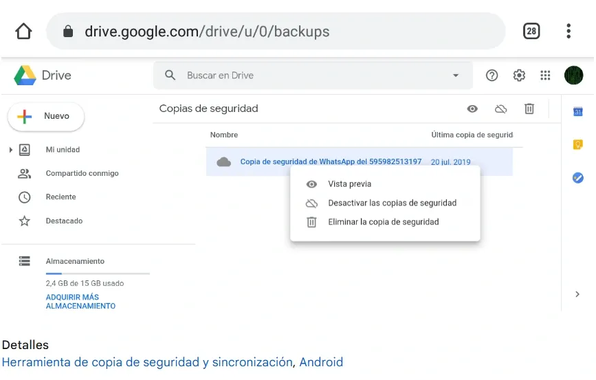    Pantalla de Google Drive.       