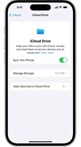    Pantalla de iCloud Drive.       