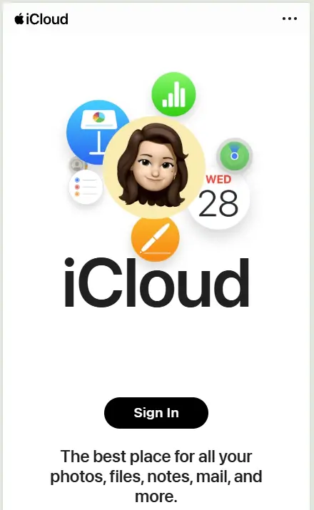 iCloud website homepage screenshot