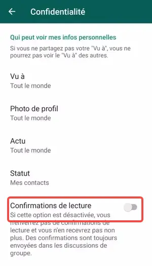 Désactiver les confirmations de lecture WhatsApp