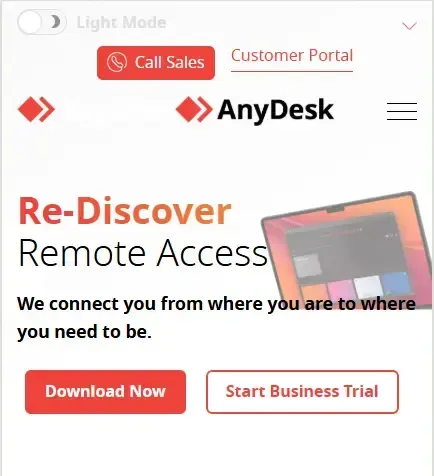 AnyDesk homepage screenshot.