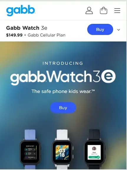 Gabb Watch 3 homepage screenshot.