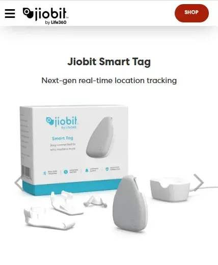 Jiobit Smart Tag homepage screenshot.
