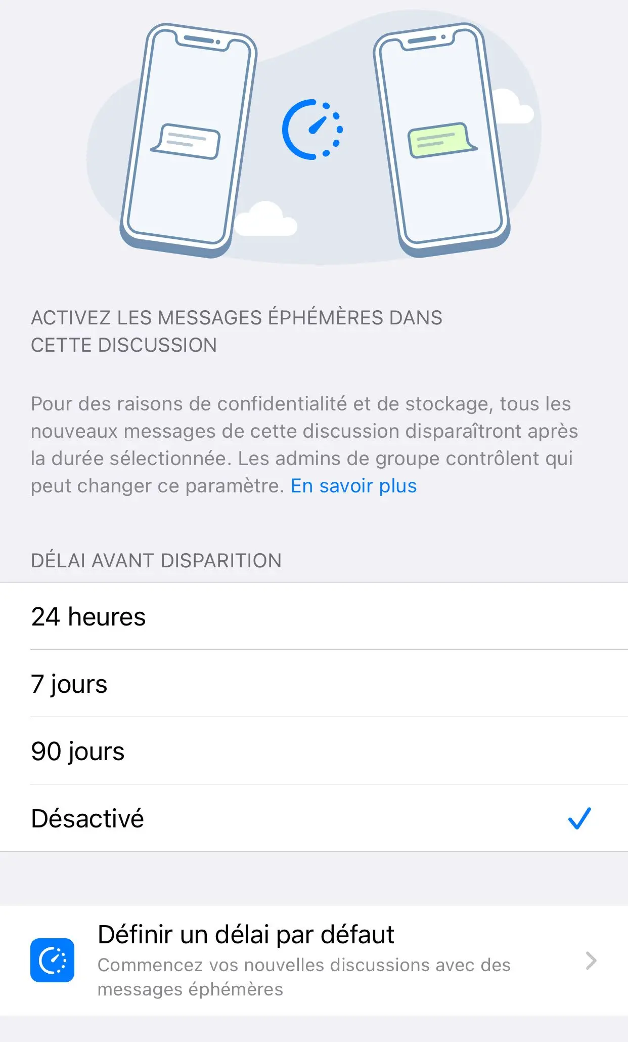 Comment activer par défaut les messages éphémères WhatsApp