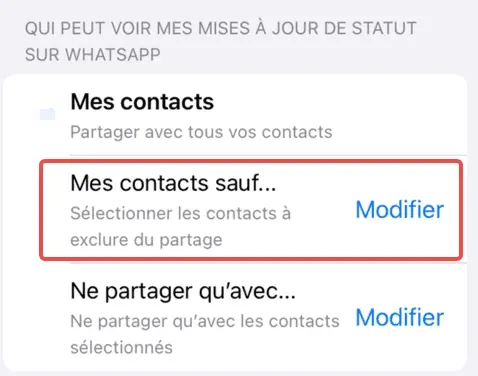 Bloquer certains contacts de voir votre statut WhatsApp