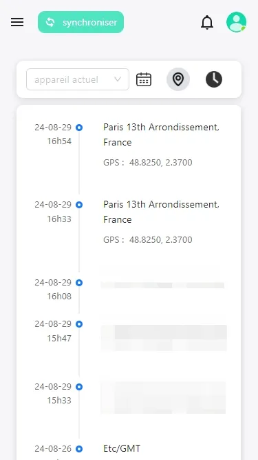 Voir l'historique de localisation sur Msafely