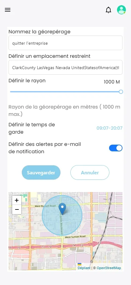 Configurer géofencing sur Msafely