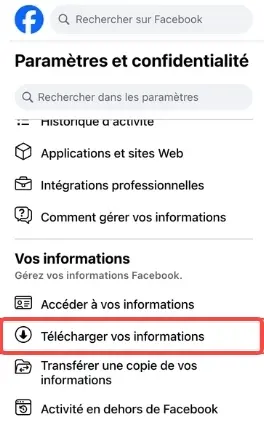 Télécharger les données Facebook